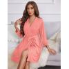 Ekouaer Women‘s Robes Lightweight 3/4 Sleeve Short Knit Bathrobe Soft Knee Length Sleepwear Robes with Pockets S-XXL(Orange  Pink)
