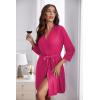 Ekouaer Women‘s Robes Lightweight 3/4 Sleeve Short Knit Bathrobe Soft Knee Length Sleepwear Robes with Pockets S-XXL(Rose Red)