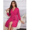 Ekouaer Women‘s Robes Lightweight 3/4 Sleeve Short Knit Bathrobe Soft Knee Length Sleepwear Robes with Pockets S-XXL(Rose Red)