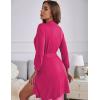 Ekouaer Women‘s Robes Lightweight 3/4 Sleeve Short Knit Bathrobe Soft Knee Length Sleepwear Robes with Pockets S-XXL(Rose Red)