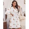 Ekouaer Women‘s Robes Lightweight 3/4 Sleeve Short Knit Bathrobe Soft Knee Length Sleepwear Robes with Pockets S-XXL(Teddy Bear White)