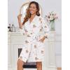 Ekouaer Women‘s Robes Lightweight 3/4 Sleeve Short Knit Bathrobe Soft Knee Length Sleepwear Robes with Pockets S-XXL(Teddy Bear White)