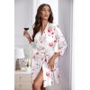 Ekouaer Women‘s Robes Lightweight 3/4 Sleeve Short Knit Bathrobe Soft Knee Length Sleepwear Robes with Pockets S-XXL(White Flower)