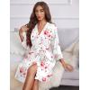 Ekouaer Women‘s Robes Lightweight 3/4 Sleeve Short Knit Bathrobe Soft Knee Length Sleepwear Robes with Pockets S-XXL(White Flower)