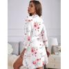 Ekouaer Women‘s Robes Lightweight 3/4 Sleeve Short Knit Bathrobe Soft Knee Length Sleepwear Robes with Pockets S-XXL(White Flower)
