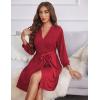 Ekouaer Women‘s Robes Lightweight 3/4 Sleeve Short Knit Bathrobe Soft Knee Length Sleepwear Robes with Pockets S-XXL(Wine Red)