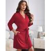 Ekouaer Women‘s Robes Lightweight 3/4 Sleeve Short Knit Bathrobe Soft Knee Length Sleepwear Robes with Pockets S-XXL(Wine Red)