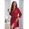 Ekouaer Women‘s Robes Lightweight 3/4 Sleeve Short Knit Bathrobe Soft Knee Length Sleepwear Robes with Pockets S-XXL(Wine Red)