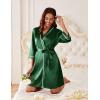 Ekouaer Women’s Satin Robe Short Bridesmaid Bride Feather Bridal Robe Kimono Silky Long Sleeve Bathrobe S-XXL(B-green)