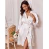 Ekouaer Women’s Satin Robe Short Bridesmaid Bride Feather Bridal Robe Kimono Silky Long Sleeve Bathrobe S-XXL(B-white)