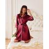 Ekouaer Women’s Satin Robe Short Bridesmaid Bride Feather Bridal Robe Kimono Silky Long Sleeve Bathrobe S-XXL(B-wine Red)