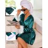 Ekouaer Women’s Satin Robe Short Bridesmaid Bride Feather Bridal Robe Kimono Silky Long Sleeve Bathrobe S-XXL(Dark Green)