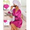 Ekouaer Women’s Satin Robe Short Bridesmaid Bride Feather Bridal Robe Kimono Silky Long Sleeve Bathrobe S-XXL(Hot Pink)
