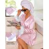 Ekouaer Women’s Satin Robe Short Bridesmaid Bride Feather Bridal Robe Kimono Silky Long Sleeve Bathrobe S-XXL(Pink)