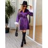 Ekouaer Women’s Satin Robe Short Bridesmaid Bride Feather Bridal Robe Kimono Silky Long Sleeve Bathrobe S-XXL(Purple)