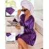 Ekouaer Women’s Satin Robe Short Bridesmaid Bride Feather Bridal Robe Kimono Silky Long Sleeve Bathrobe S-XXL(Purple)