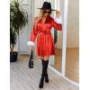 Ekouaer Women’s Satin Robe Short Bridesmaid Bride Feather Bridal Robe Kimono Silky Long Sleeve Bathrobe S-XXL(Red)