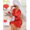 Ekouaer Women’s Satin Robe Short Bridesmaid Bride Feather Bridal Robe Kimono Silky Long Sleeve Bathrobe S-XXL(Red)