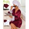 Ekouaer Women’s Satin Robe Short Bridesmaid Bride Feather Bridal Robe Kimono Silky Long Sleeve Bathrobe S-XXL(Wine Red)
