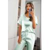 Ekouaer Womens Satin Silky Pajama Set Short Sleeve Shirt with Long Pajama Pant Set Soft PJ Loungewear(Aqua Green)