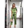 Ekouaer Womens Satin Silky Pajama Set Short Sleeve Shirt with Long Pajama Pant Set Soft PJ Loungewear(Army Green)