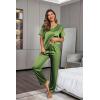 Ekouaer Womens Satin Silky Pajama Set Short Sleeve Shirt with Long Pajama Pant Set Soft PJ Loungewear(Army Green)