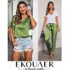 Ekouaer Womens Satin Silky Pajama Set Short Sleeve Shirt with Long Pajama Pant Set Soft PJ Loungewear(Army Green)