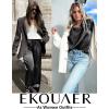 Ekouaer Womens Satin Silky Pajama Set Short Sleeve Shirt with Long Pajama Pant Set Soft PJ Loungewear(Black)