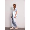 Ekouaer Womens Satin Silky Pajama Set Short Sleeve Shirt with Long Pajama Pant Set Soft PJ Loungewear(Blue Stripes)