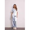 Ekouaer Womens Satin Silky Pajama Set Short Sleeve Shirt with Long Pajama Pant Set Soft PJ Loungewear(Blue Stripes)