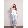 Ekouaer Womens Satin Silky Pajama Set Short Sleeve Shirt with Long Pajama Pant Set Soft PJ Loungewear(Blue Stripes)