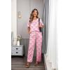 Ekouaer Womens Satin Silky Pajama Set Short Sleeve Shirt with Long Pajama Pant Set Soft PJ Loungewear(Bow)