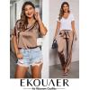 Ekouaer Womens Satin Silky Pajama Set Short Sleeve Shirt with Long Pajama Pant Set Soft PJ Loungewear(Brown)