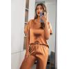 Ekouaer Womens Satin Silky Pajama Set Short Sleeve Shirt with Long Pajama Pant Set Soft PJ Loungewear(Caramel)