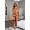 Ekouaer Womens Satin Silky Pajama Set Short Sleeve Shirt with Long Pajama Pant Set Soft PJ Loungewear(Caramel)