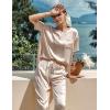 Ekouaer Womens Satin Silky Pajama Set Short Sleeve Shirt with Long Pajama Pant Set Soft PJ Loungewear(Champagne)