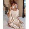 Ekouaer Womens Satin Silky Pajama Set Short Sleeve Shirt with Long Pajama Pant Set Soft PJ Loungewear(Champagne)