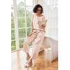 Ekouaer Womens Satin Silky Pajama Set Short Sleeve Shirt with Long Pajama Pant Set Soft PJ Loungewear(Champagne Striped)