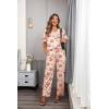 Ekouaer Womens Satin Silky Pajama Set Short Sleeve Shirt with Long Pajama Pant Set Soft PJ Loungewear(Cherry Teddy)