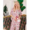 Ekouaer Womens Satin Silky Pajama Set Short Sleeve Shirt with Long Pajama Pant Set Soft PJ Loungewear(Christmas)
