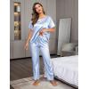 Ekouaer Womens Satin Silky Pajama Set Short Sleeve Shirt with Long Pajama Pant Set Soft PJ Loungewear(Clear Blue)