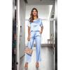 Ekouaer Womens Satin Silky Pajama Set Short Sleeve Shirt with Long Pajama Pant Set Soft PJ Loungewear(Clear Blue)