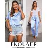 Ekouaer Womens Satin Silky Pajama Set Short Sleeve Shirt with Long Pajama Pant Set Soft PJ Loungewear(Clear Blue)