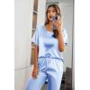Ekouaer Womens Satin Silky Pajama Set Short Sleeve Shirt with Long Pajama Pant Set Soft PJ Loungewear(Clear Blue)