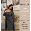 Ekouaer Women’s Sexy Nightgown with Robes Set 2 Piece Lace Full Length Knit Soft Nightwear Lightweight Bathrobes S-XXL(Dark Gray)