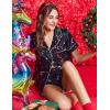 Ekouaer Womens Silk Satin Pajamas Set Short Sleeve Sleepwear Button Down Top and Shorts Loungewear 2 Piece Pjs Set S-XXL(Christmas Black Print)