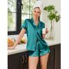 Ekouaer Womens Silk Satin Pajamas Set Short Sleeve Sleepwear Button Down Top and Shorts Loungewear 2 Piece Pjs Set S-XXL(Dark Green)