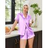 Ekouaer Womens Silk Satin Pajamas Set Short Sleeve Sleepwear Button Down Top and Shorts Loungewear 2 Piece Pjs Set S-XXL(Lilac)