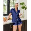 Ekouaer Womens Silk Satin Pajamas Set Short Sleeve Sleepwear Button Down Top and Shorts Loungewear 2 Piece Pjs Set S-XXL(Navy Blue)