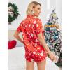 Ekouaer Womens Silk Satin Pajamas Set Short Sleeve Sleepwear Button Down Top and Shorts Loungewear 2 Piece Pjs Set S-XXL(Red Christmas Tree)